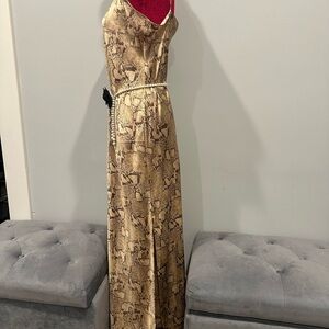 Banana Republic Gold Snake-Print Slip Maxi Dress